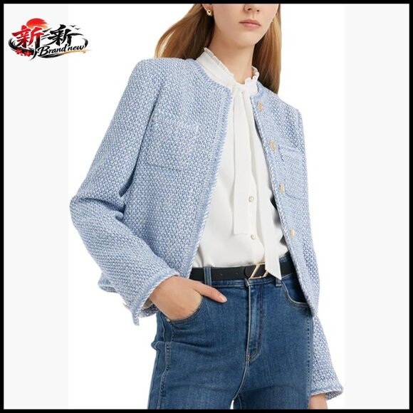 Cotton Blend Cropped Blazer with Notch Collar for Office and Casual Wear